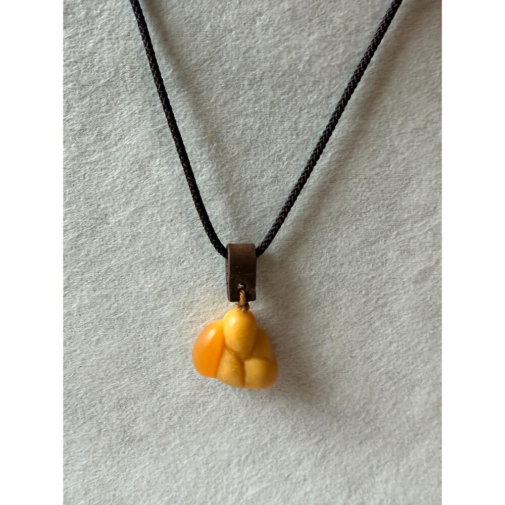 Natural Burmese Yellow Jade Mountain Pendant Necklace 缅黄 Jade leather bail